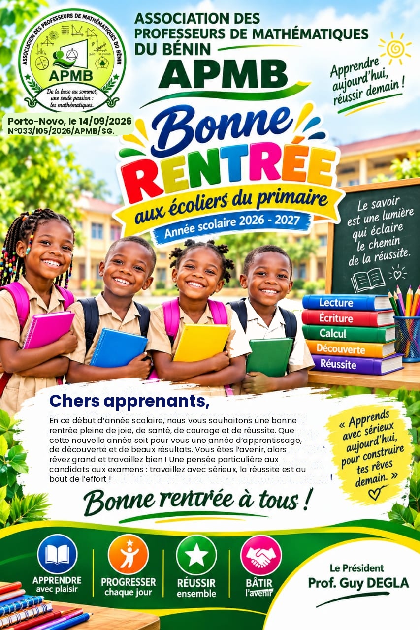 Rentrée scolaire 2026-2027 : le message du Président de l'APMB
