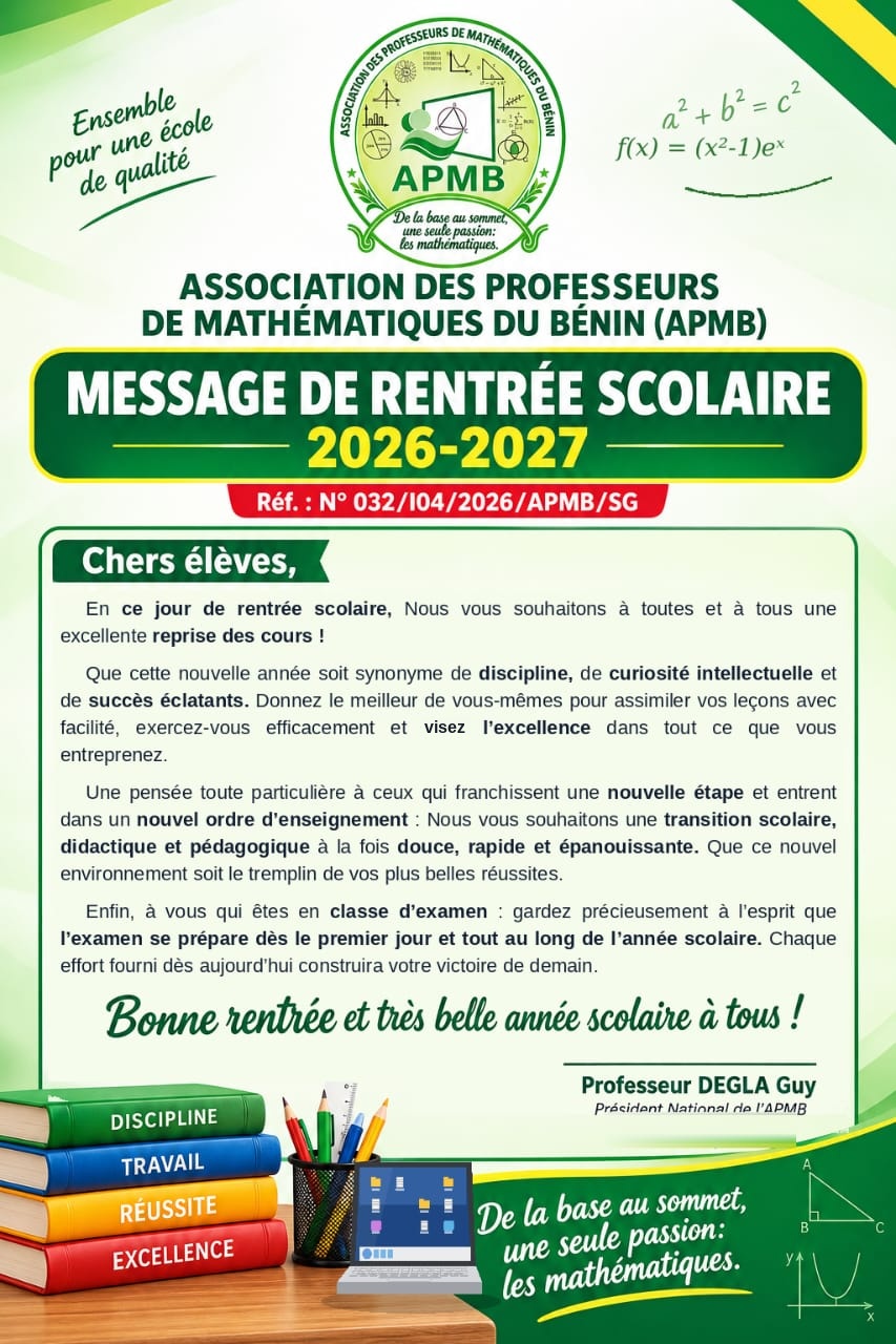 Message de rentrée scolaire 2026-2027 de l'APMB aux élèves