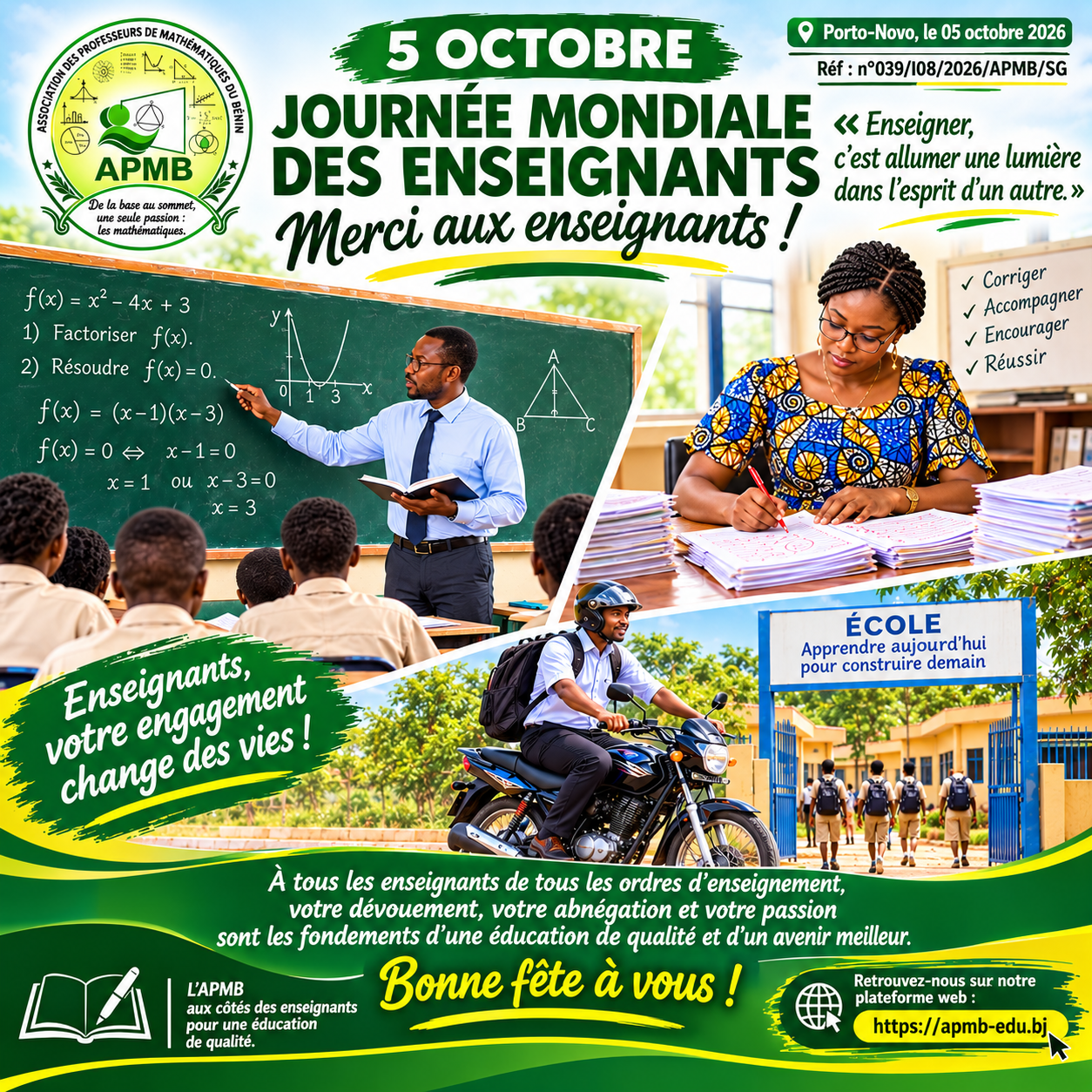 Journée mondiale des enseignants : Message du Président de l'APMB 
