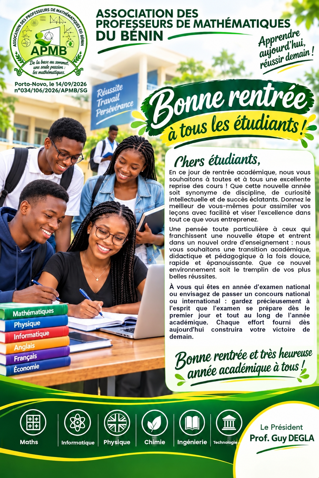 L'APMB souhaite une excellente rentrée scolaire et universitaire 2026-2027 